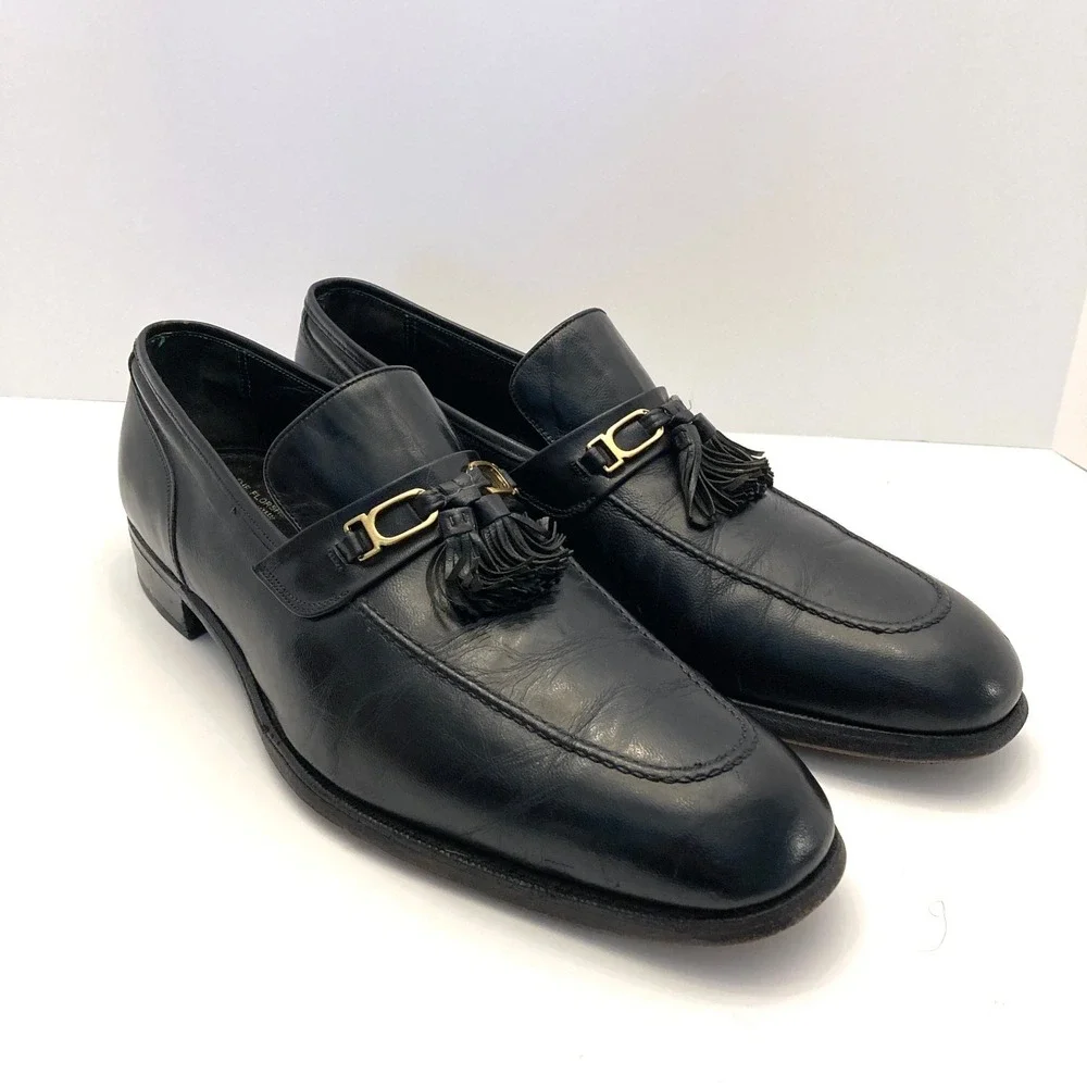 Vtg Florsheim Imperial Tassel Loafers Mens 12 B 92162 Black‎ Leather 80s